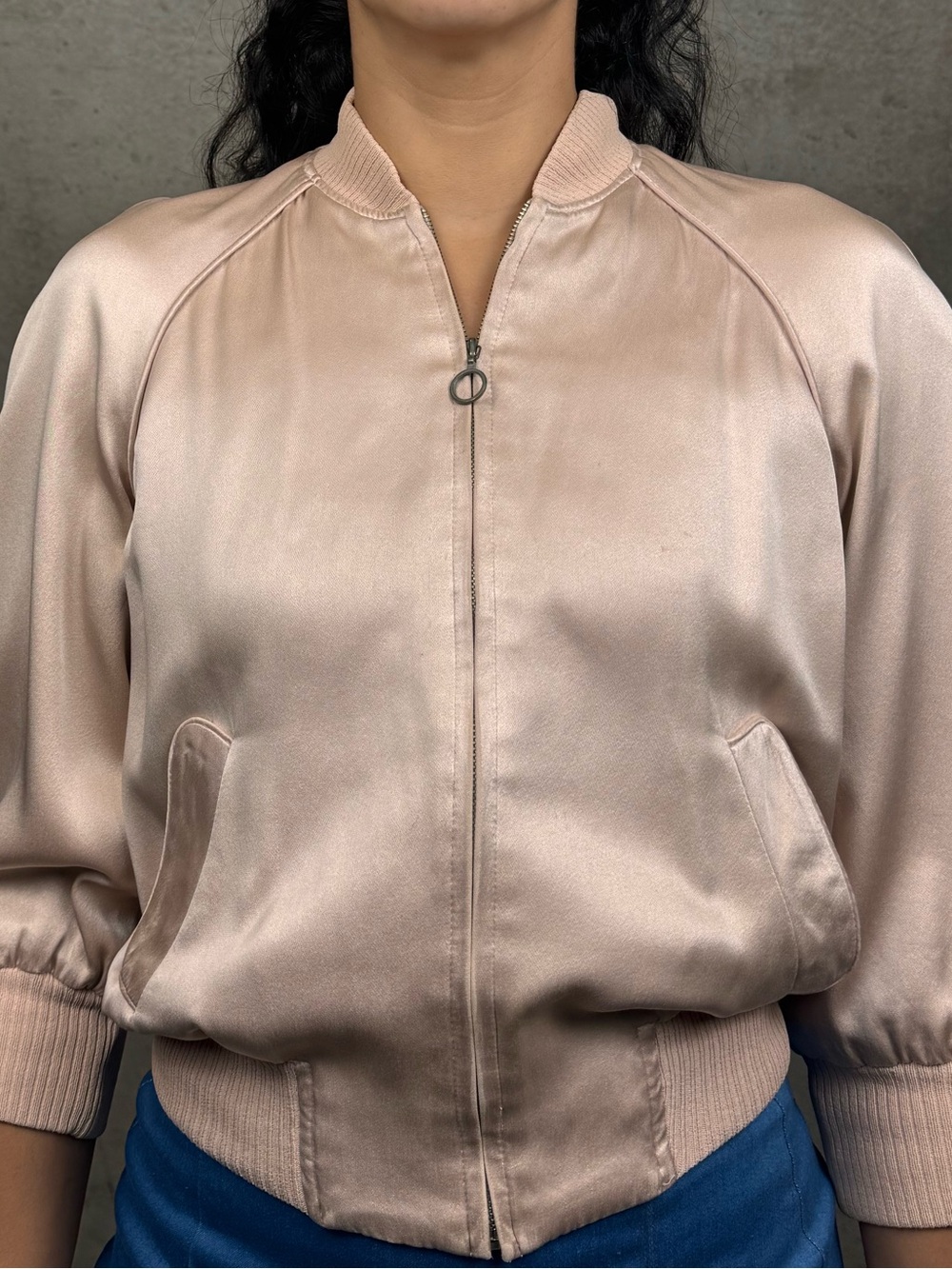 Cynthia Vintage Silk Women's Satin Bomber Jacket - Blush Pink